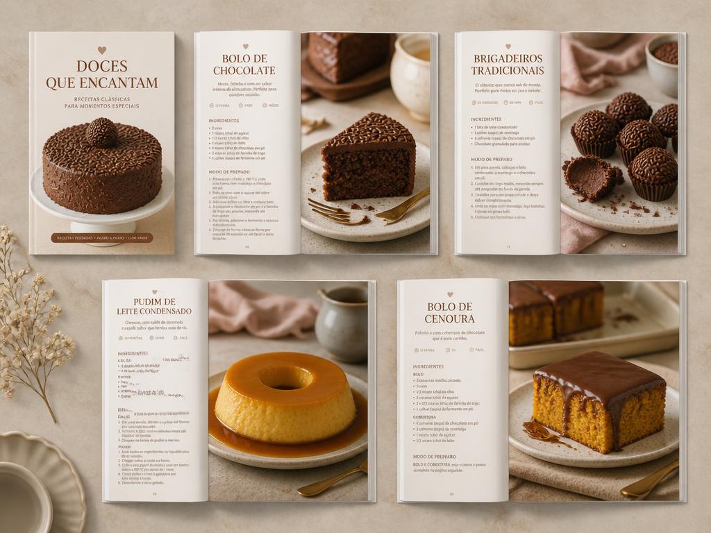 Páginas internas abertas do material digital de receitas